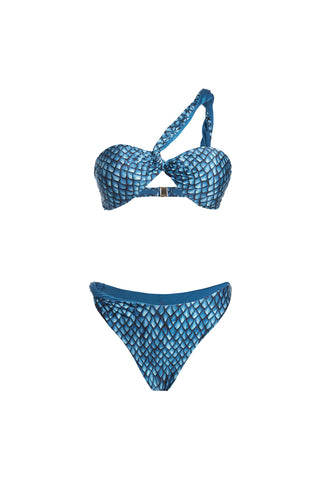 Magic Fish One-Shoulder Bikini Nickel Blue