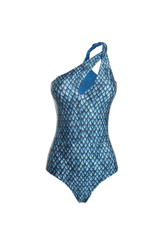 Magic Fish One-Shoulder One-Piece Nickel Blue