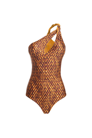 Magic Fish One-Shoulder One-Piece Mango Color